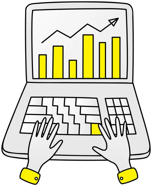 Finanční Účetní Zpráva Notebooku Osoba Pracující Schématem Obchodního Procesu Analýza — Stockový vektor