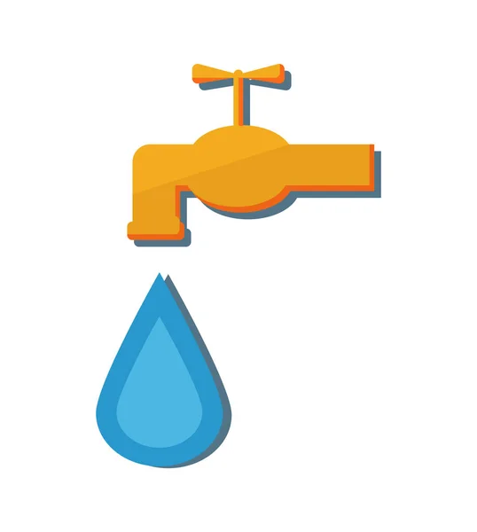 Metal Water Tap Falling Drop Vector Illustration Icon Isolated White — Stock Vector