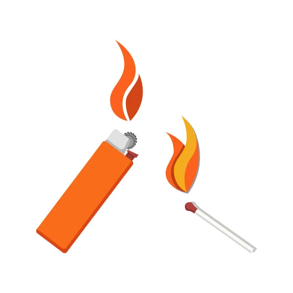 Brûler Illustration Vectorielle Icône Briquet Match Isolé Sur Blanc Outils — Image vectorielle