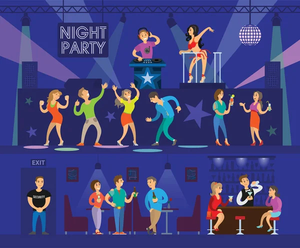 Fiesta Club Nocturno Con Moderno Bailarín Personas Que Bailan Cerca — Vector de stock