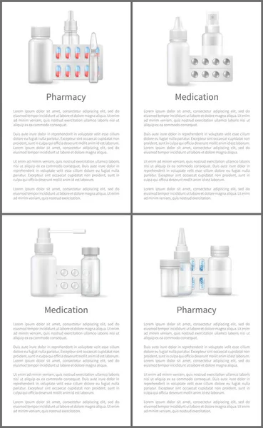 Cartazes Farmácia Medicamentos Com Recipientes Para Comprimidos Médicos Bolhas Com — Vetor de Stock