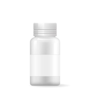 Sıvı veya hap depolama için tasarlanmış şeffaf cam gümüş şişe, vektör illüstrasyonunda izole edilmiş tıbbi ürünün korunumu