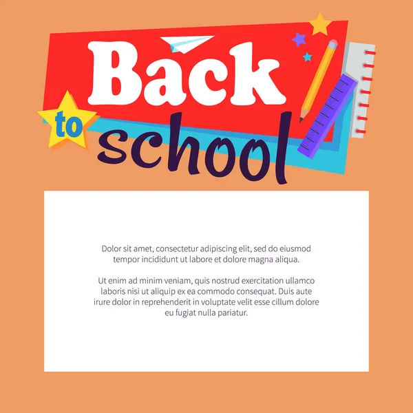 Voltar Cartaz Escola Com Lugar Para Texto Quadro Branco Objetos — Vetor de Stock
