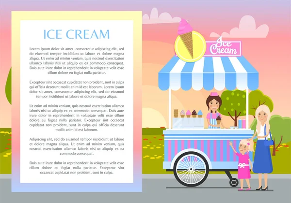 Παγωτό Αφίσα Κείμενο Δείγμα Στο Πλαίσιο Γλυκό Δροσερό Κινητό Κατάστημα — Διανυσματικό Αρχείο