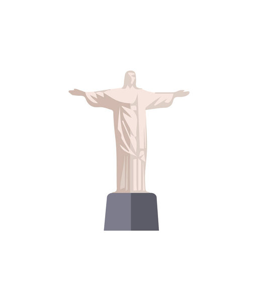 Huge Christ Redeemer Statue from Rio de Janeiro. Brazil famous attraction in form of religious monument. Popular sight isolated vector illustration.