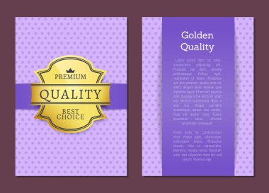 Altın kalite en iyi seçim afiş üzerinde metin örneği ile altın etiket, mavi ve mor üzerine izole edilmiş amblem garantili özel promo poster