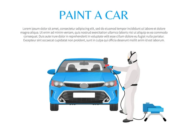 Promoción Del Servicio Pintura Automóviles Con Hombre Ropa Protectora Que — Vector de stock