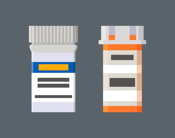 Φάρμακα Πλαστικούς Περιέκτες Ετικέτες Χάπια Μέσα Ειδικές Συμπαγείς Συσκευασίες Φάρμακα — Διανυσματικό Αρχείο