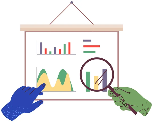 Dataanalys Informationsteknologi Personen Undersöker Schemat Förstoringsglas Hand Med Hög Förstoring — Stock vektor