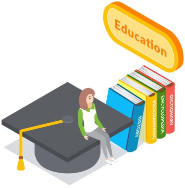 Kendi kendine eğitim, kitap okuyan kız, okumak ve yeni bilgiler edinmek. Kitaplıkta oturan öğrenci. Çevrimiçi kursların konsepti, uzaklık çalışması, öz eğitim, dijital kütüphane, e-öğrenim