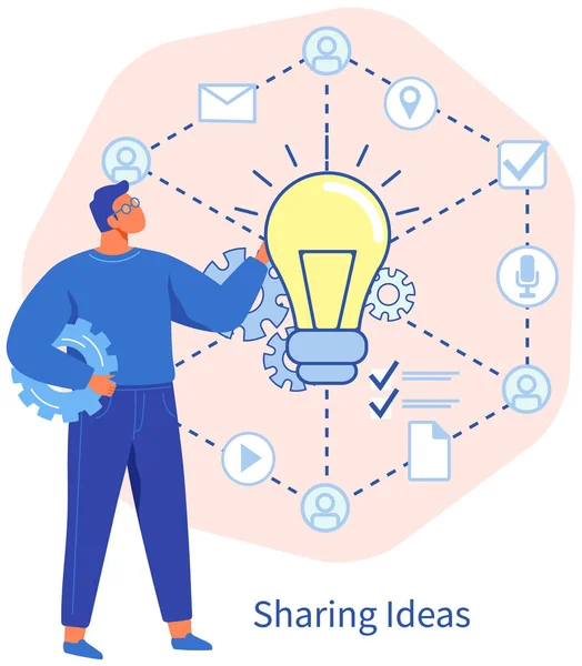 Brainstorming Sharing Business Ideas Collaborating Concept Little People Thinking New — ストックベクタ