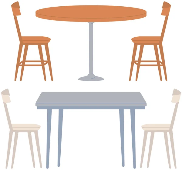 Place Two Cafe Restaurant Table Chairs Furniture Interior Elements Organization — стоковый вектор