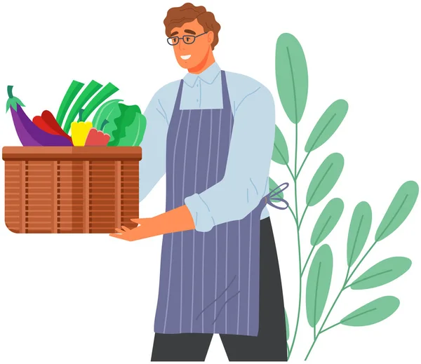 Férfi Tartó Konténer Természetes Friss Élelmiszer Egészséges Étel Megfelelő Táplálkozás — Stock Vector