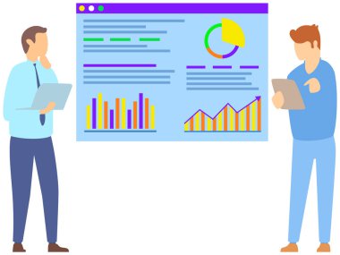 Müdür istatistiksel rapor analiz çizelgelerinin sunumunu yapıyor. Planlama işi. Proje yönetimi, mali raporlama ve strateji için takım çalışması danışmanlığı. Veri analizi araştırma istatistikleri