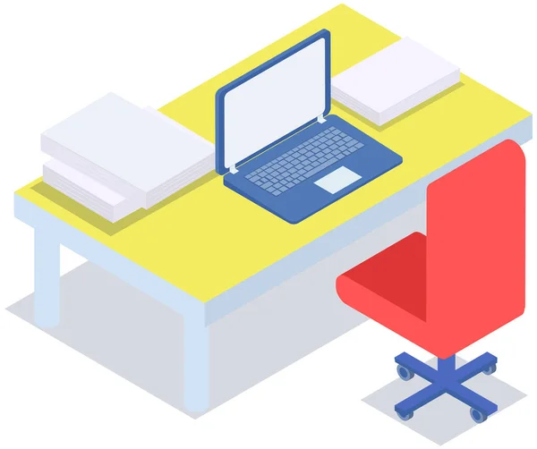 Design Plat Lieu Travail Moderne Chaise Bureau Bureau Avec Pile — Image vectorielle
