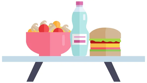 유해하고 건강에 건강에 식사와 크기의 햄버거 샐러드와 식사를 속이는 — 스톡 벡터