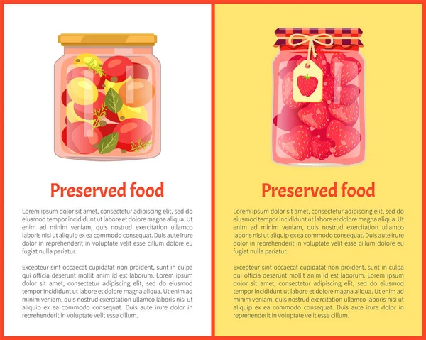 Mermelada Fresa Compota Dulce Tomates Frascos Vidrio Con Textil Rústico — Archivo Imágenes Vectoriales