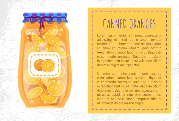 Krájené Pomeranče Konzervované Malé Skleněné Nádobě Tropické Ovoce Skleněné Nádobě — Stockový vektor