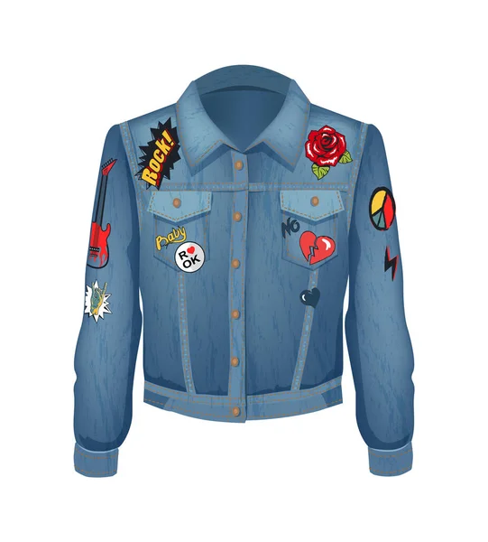 Patches Musique Rock Sur Veste Denim Chemise Jean Avec Des — Image vectorielle