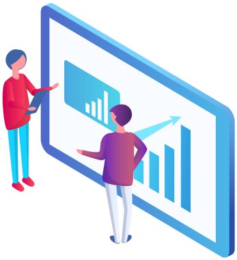 Ofiste iletişim kuran iş adamları istatistikleri tartışıyor, farklı grafik ve grafikleri analiz ediyorlar. Finansal muhasebe konsepti. Organizasyon süreci, analitik, planlama, rapor, pazar analizi