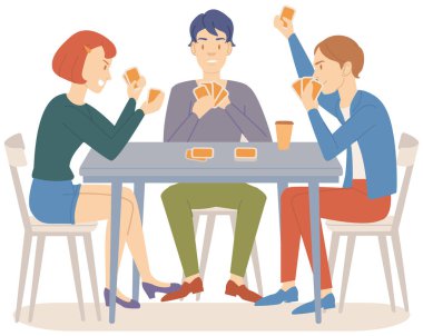 Kız ve erkek kağıt oynuyorlar, heyecanlı arkadaşlar evde oturup eğleniyorlar. Eğlence anlayışı, rahatlama, parti anlayışı. Akşamı birlikte geçirmek. Evde, ailede karantina var.