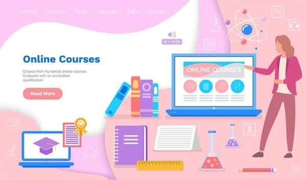 Laptop Educational Website Free Online Certificate Courses Business School Studying — Stock Vector