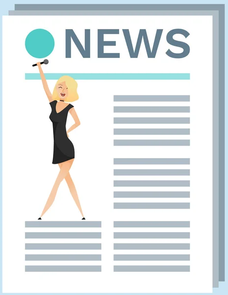 Periódico Noticias Imagen Plana Página Papel Icono Color Con Mujer — Vector de stock