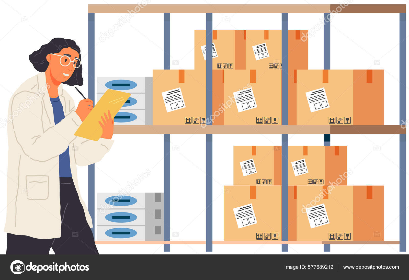 Mujer Revisando Inventario Acciones Tomando Notas Empleada Contando ...