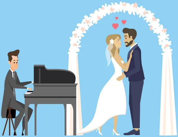 Fiesta Bodas Novia Novio Bailando Restaurante Con Música Vivo Hermoso — Vector de stock