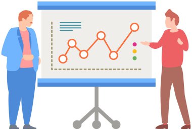 Müdür istatistiksel rapor analiz çizelgelerinin sunumunu yapıyor. Planlama işi. Proje yönetimi, mali raporlama ve strateji için takım çalışması danışmanlığı. Veri analizi araştırma istatistikleri