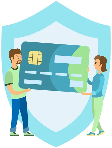 은행의 온라인 카드와 방패를 신용카드가 온라인 시스템 — 스톡 벡터