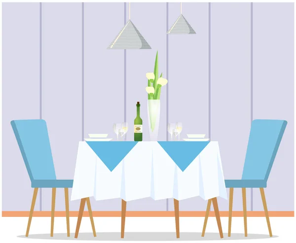 Tisch Mit Tischdecke Geschirr Und Dekoration Speisen Und Getränke Werden — Stockvektor