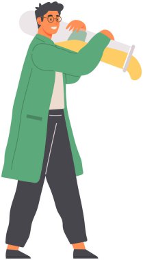 Bilim adamı ekipmanlarla laboratuvar analizi yapıyor. Bilimsel deney yapan kimyager, mataradaki sıvıyla kimyasal araştırma, asistan, biyolojik örnek, eğitim, kimya, bilim