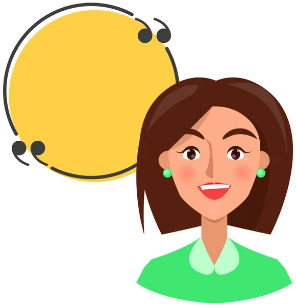 Happy Adult Smiling Woman Big Blank Speech Bubble Information Thought — Stok Vektör