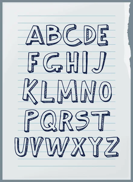 Vektor Handgeschriebenes Alphabet Auf Papierbogen Aus Dem Schulheft Individuelle Buchstaben — Stockvektor