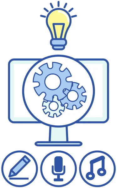 Soporte Técnico Servicio Informático Búsqueda Del Concepto Solución Engranajes Bombilla — Vector de stock