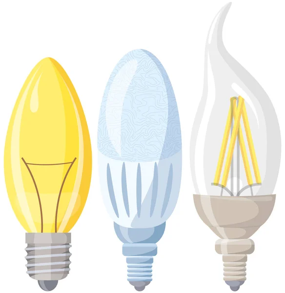 Set Gloeilampen Lampen Elektrische Leds Gloeilampen Energiebesparende Verlichtingsarmaturen Lampjes Met — Stockvector