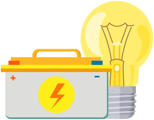 Electric Led Incandescent Lamp Battery Charging Electrical Appliance Creating Power — Stock Vector