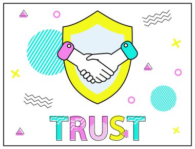 Trust icon vector. Handshake sign with shield. Partnership and agreement symbol. Trust for protection. Handclasp of human hands. Teamwork concept and business meeting, friendship, confidential contact