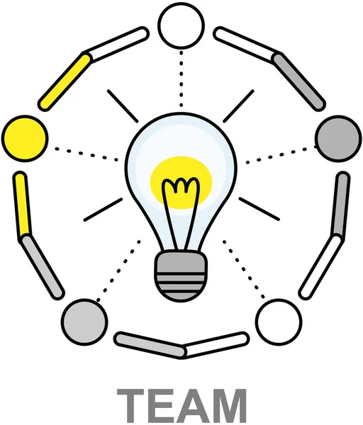 Teamnetwerk Met Lamp Geïsoleerd Witte Achtergrond Lichtbol Als Symbool Van — Stockvector