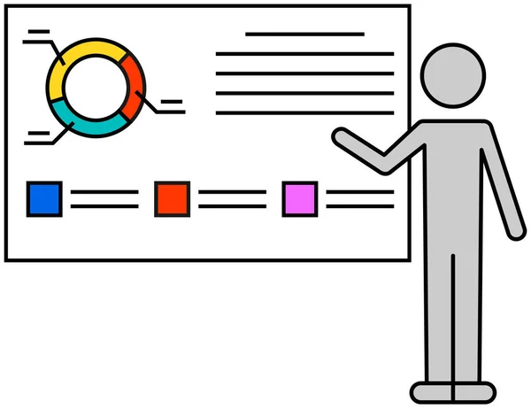 チャート付きのパフォーマンス 取締役会の財務会計報告書 ビジネスプロセス図を示すマネージャー データ分析 プロジェクト管理 マーケティングリサーチコンセプト — ストックベクタ