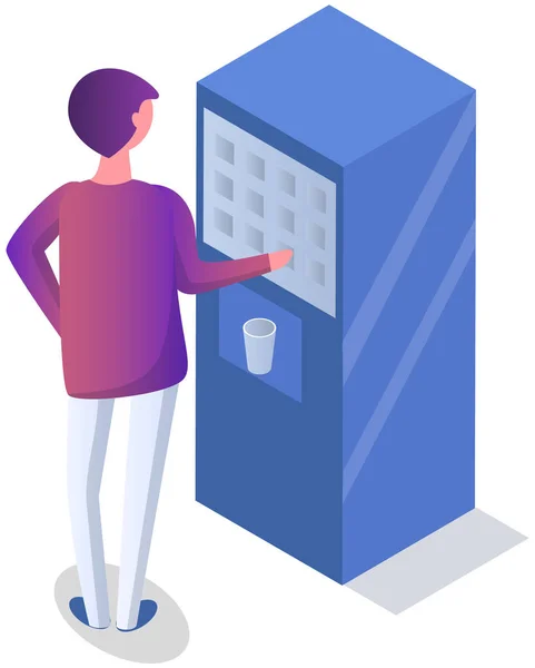 Young Man Buying Water Automatic Vending Machine Guy Using Public — Stock Vector