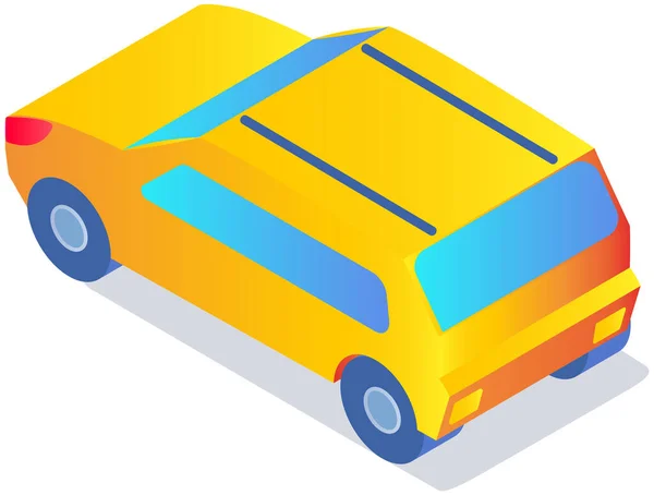 Yellow Family Car Driving Road Transport Traveling City Trips Flat — стоковый вектор