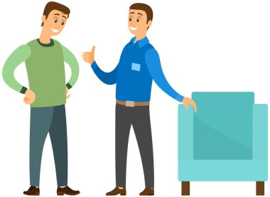 Friends have fun talking. Business people conversation. Two men standing together and talking, discussing, negotiating. Business meeting, communicating, working process. Man manager consulting