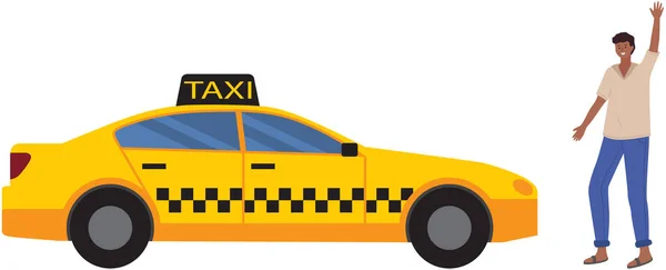 Young Man Hailing Taxi Cab Guy Trying Catch Taxi Car — Image vectorielle