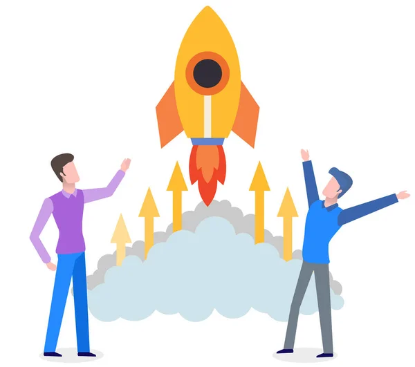 Team Work Space Ship Partnership Collaboration Rocket Symbol Startup New — Stock vektor