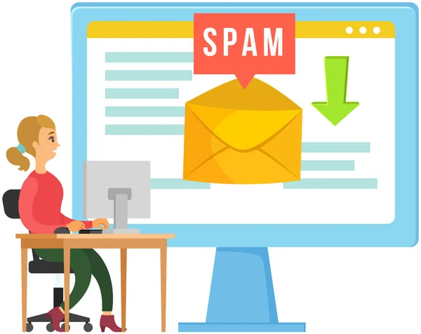 Spamming Mailbox Concept Email Screen Monitor Email Box Hacking Spam — Stockvector
