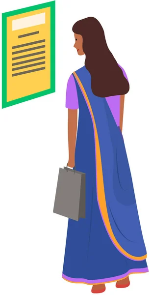 Indian Girl Ethnic Traditional Costume Sari Holds Paper Bag Her — Stockový vektor