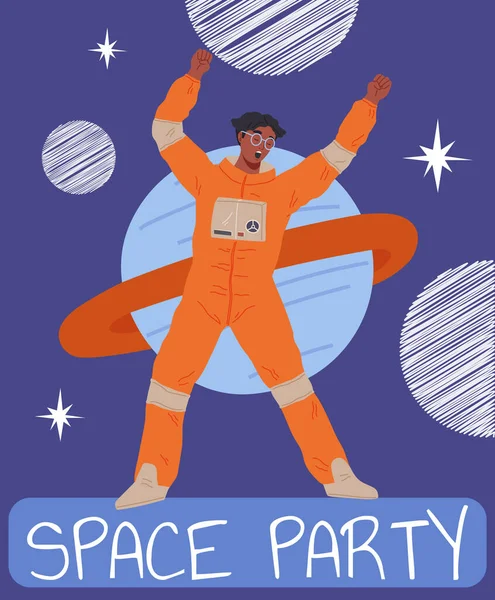 Astronaut Travels Intergalactic Space Man Space Suit Flies Solar System — ストックベクタ
