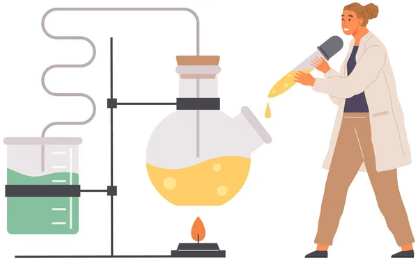 Scientist Makes Laboratory Analysis Equipment Chemist Conducting Scientific Experiment Chemical — стоковый вектор